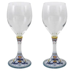 Set of 2 Medium Ricco Deruta Floral Wine Glasses