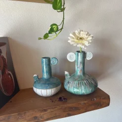 Set of 2 Micromondo Collection Spirali nel Tempo Light Blue Ceramic Amphoras