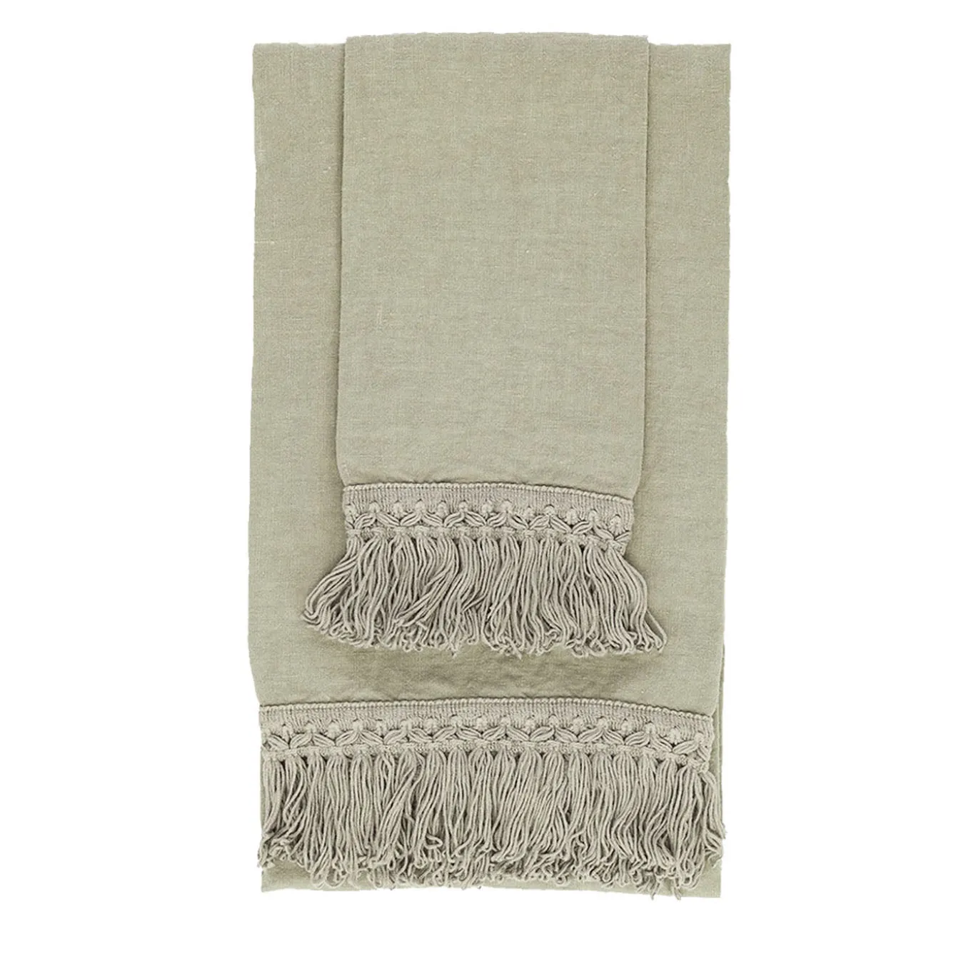 Set of 2 Mint Linen Towels with Long Fringes
