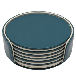 Set of 6 Mondrian Amalfi Blue and Luna White Round Coasters