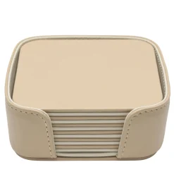 Set of 6 Mondrian Cappuccino Beige and Luna White Square Coasters