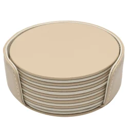 Set of 6 Mondrian Cappuccino Beige and Luna White Round Coasters