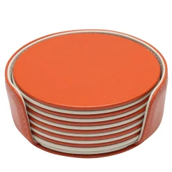 Set of 6 Mondrian Spritz Orange and Luna White Round Coasters