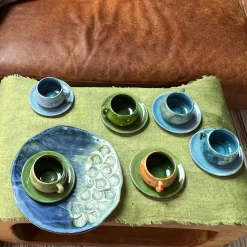 Set of 2 Monson Sea Blue Espresso Cups with Saucer