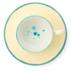 Set Of 2 Murrine Yellow Straight Teacups And Saucers