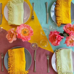 Set of 4 Ocher Napkins with long fringes
