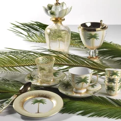 SET OF 6 PALM PORCELAIN CUPS AND SAUCERS