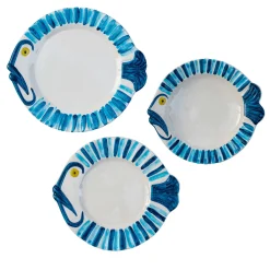 Set Of 3 Pampelonne Ceramic Dining Plates In Light Blue