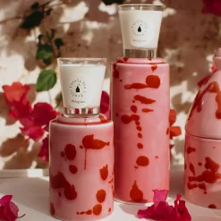 Set of 2 Pink Candle Holders with 4 Candles Fragrance Pomegranate