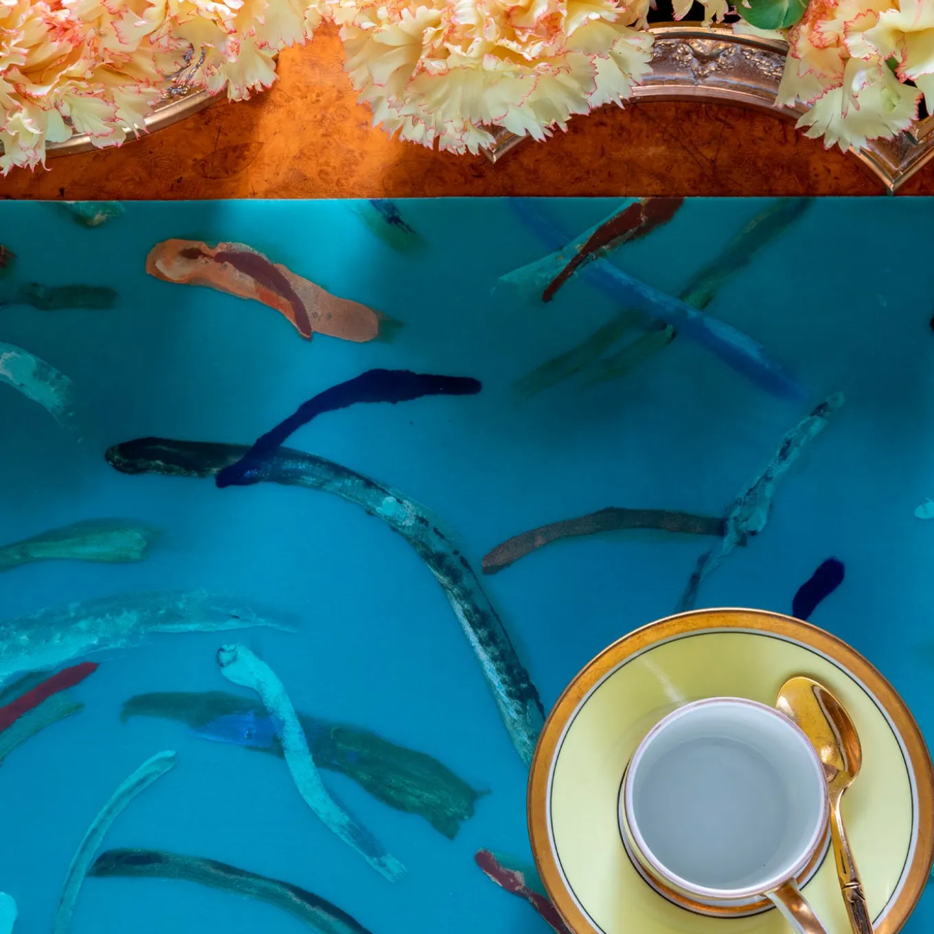 Set of 2 placemats and 2 napkins Roman Stroll in light blue