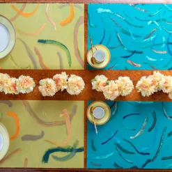 Set of 2 placemats and 2 napkins Roman Stroll in light blue