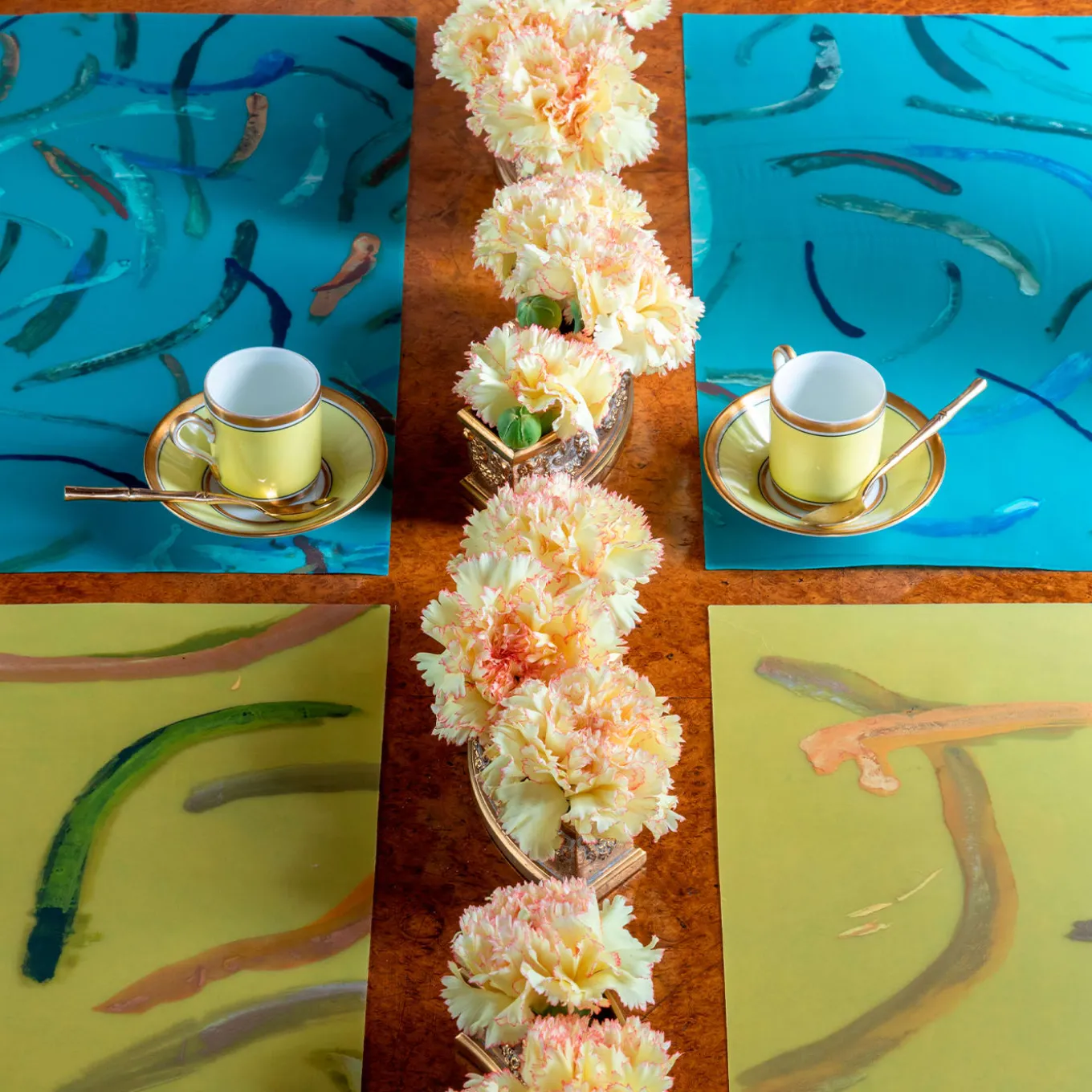 Set of 2 placemats and 2 napkins Roman Stroll in light blue