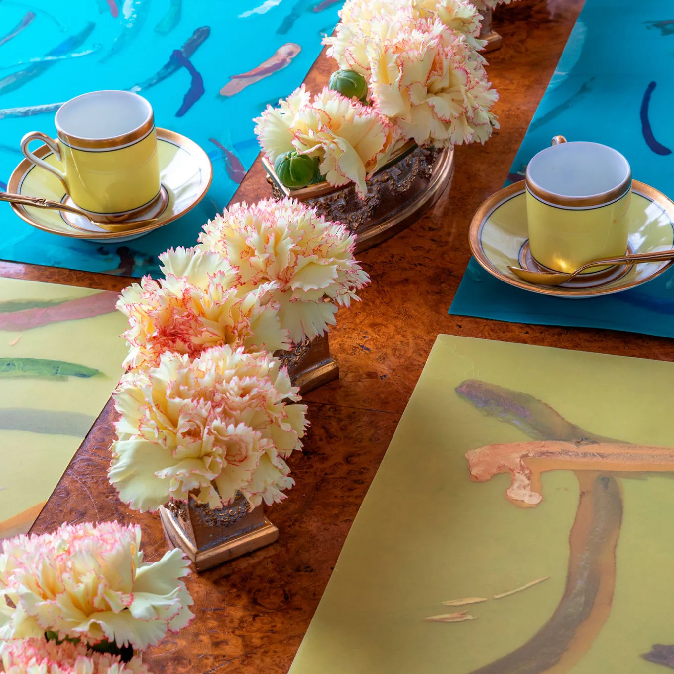 Set of 2 placemats and 2 napkins Roman Stroll in light blue