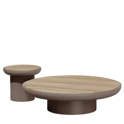 Set of 2 Romo Round solid ash wood & tortora matte wood side tables by Artefatto Design Studio