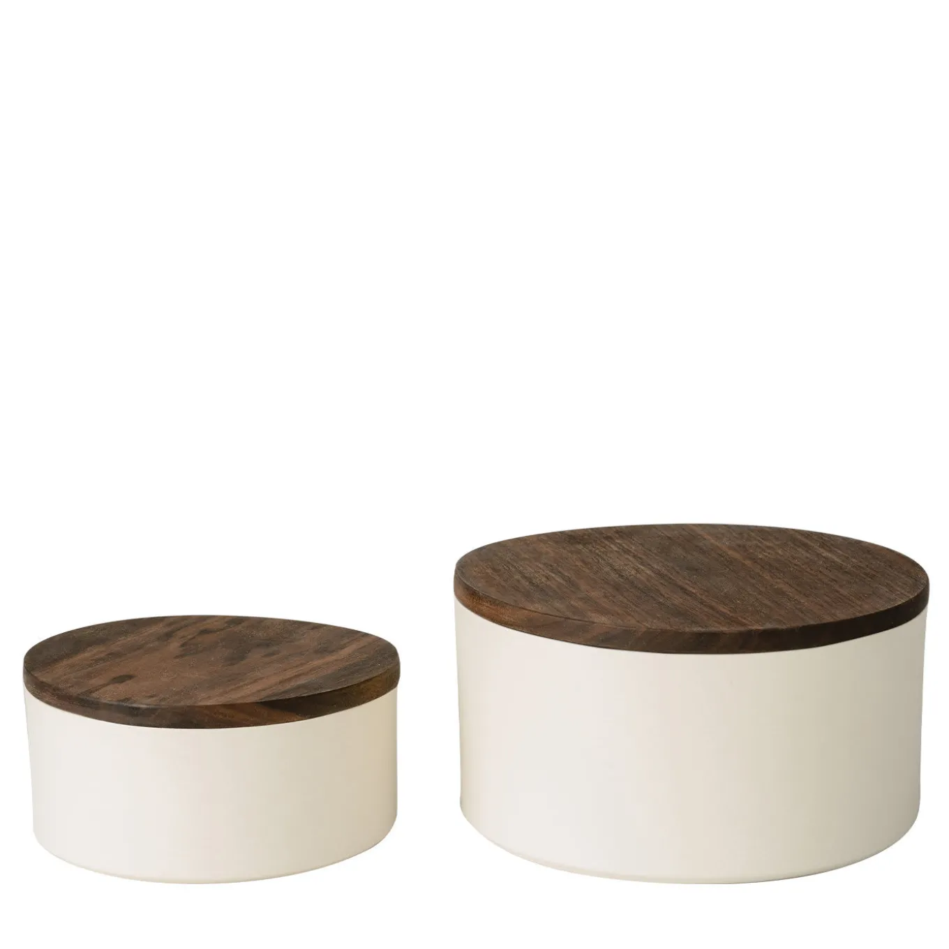 Set of 2 Round Ceramic Containers with Wooden Lid