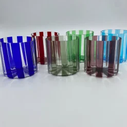 Set of 2 Small Ribbed Blue Water Glasses