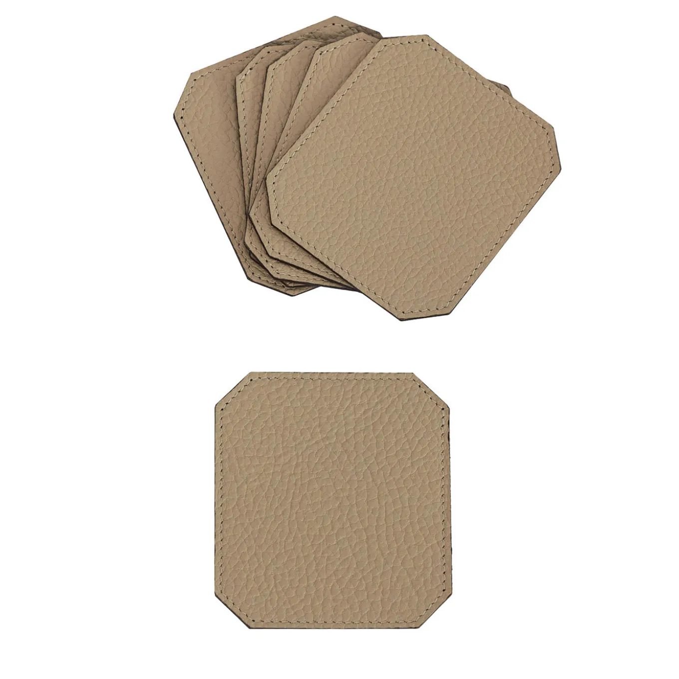 Set of 6 Soft Suite Del Monte Tamarone Beige Leather Coasters