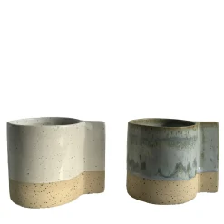 Set of 2 Solid Blue and White Glaze Powder Mugs