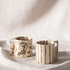 Set of 2 Staines and Lines Glaze Hole Mugs