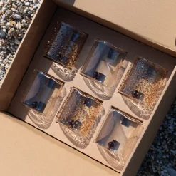 Set Of 6 Transparent And Amber Drops Glasses