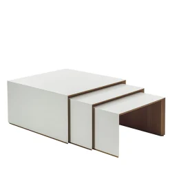 Set of 3 Trio White Teak Nesting Tables