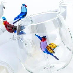 Set of 6 Tropical Bird Glasses and Peacock Pitcher