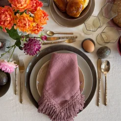 Set of 4 Vintage Pink Napkins with Long Fringe