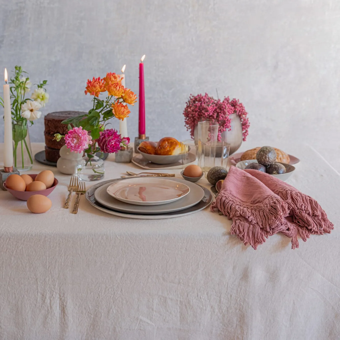 Set of 4 Vintage Pink Napkins with Long Fringe