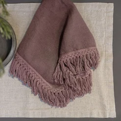 Set of 4 Vintage Pink Napkins with Long Fringes