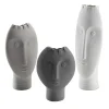 Set of 3 White and Gray Moai Vases