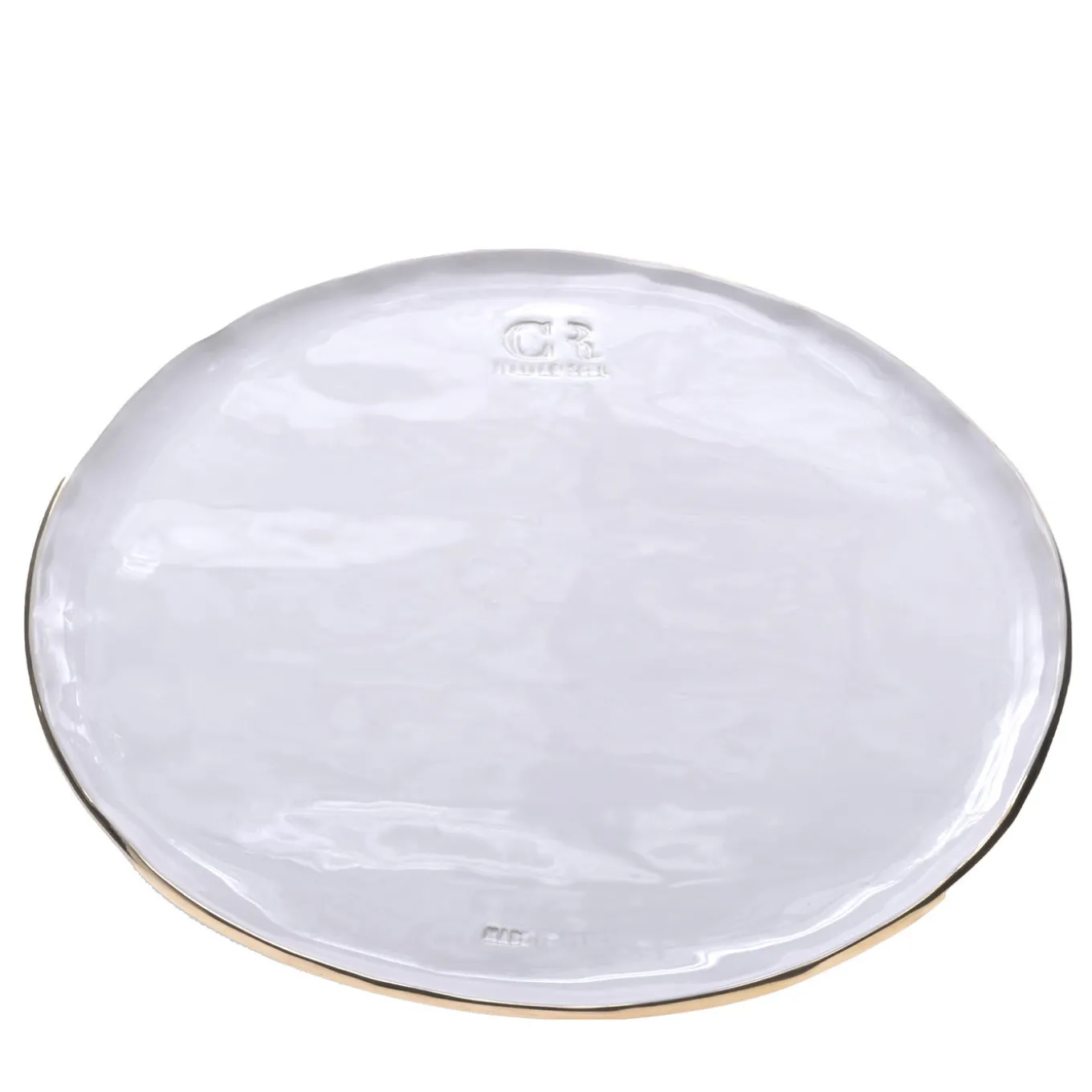 Set of 2 White Ceramic Charger Plate with Gold Rim