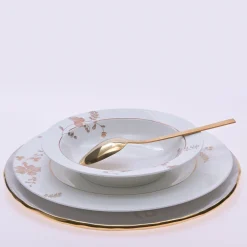 Set of 2 White Ceramic Charger Plate with Gold Rim