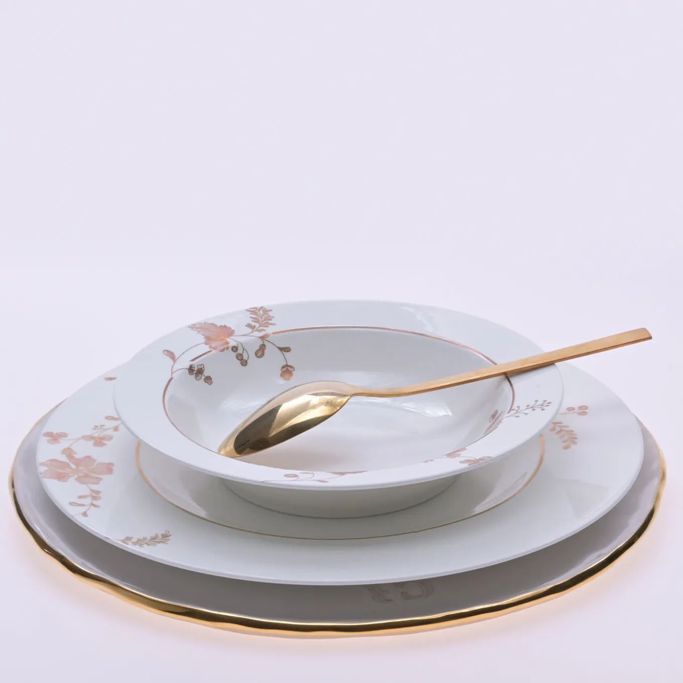 Set of 2 White Ceramic Charger Plate with Gold Rim