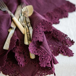 Set of 4 Wine Napkins with Sicilian Lace