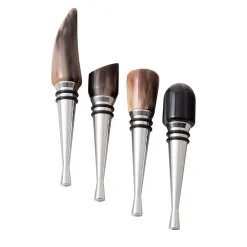Set of 4 Wine Stoppers in Natural Horn
