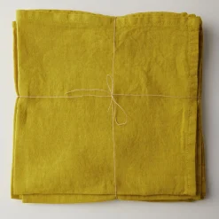 Set Of 4 Yellow Light Linen Napkins
