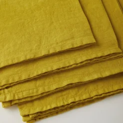 Set Of 4 Yellow Light Linen Napkins