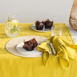 Set Of 4 Yellow Light Linen Napkins
