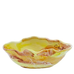 Set of 4 Yellow Marble Motif Ceramic Fruit Salad Bowls