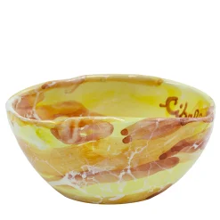 Set of 4 Yellow Marble Motif Ceramic Ice-Cream Bowls