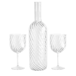 Set of Blown Glass Dafne Bottle and 2 Glasses