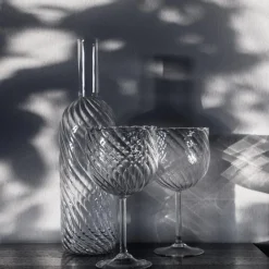 Set of Blown Glass Dafne Bottle and 2 Glasses