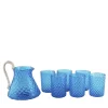 Set of Blue Balloton Pitcher and 6 Glasses