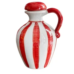 Set of Ceramic Red Olive Oil and Vinegar Bottles