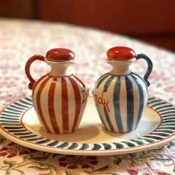 Set of Ceramic Red Olive Oil and Vinegar Bottles