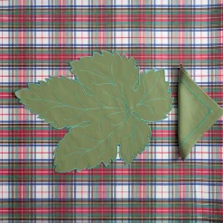 Set of Foglia Hand Embroidered Linen Placemat and Napkin