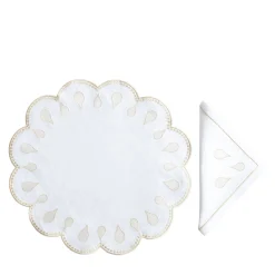 Set Of Gocce Gold Round Linen Placemat And Napkin