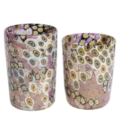 Set of Gold & Pink Water and Wine Murano Glasses for Six