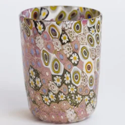 Set of Gold & Pink Water and Wine Murano Glasses for Six