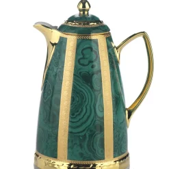 Set of Green Thermos and 6 Crystal Cups with Saucers